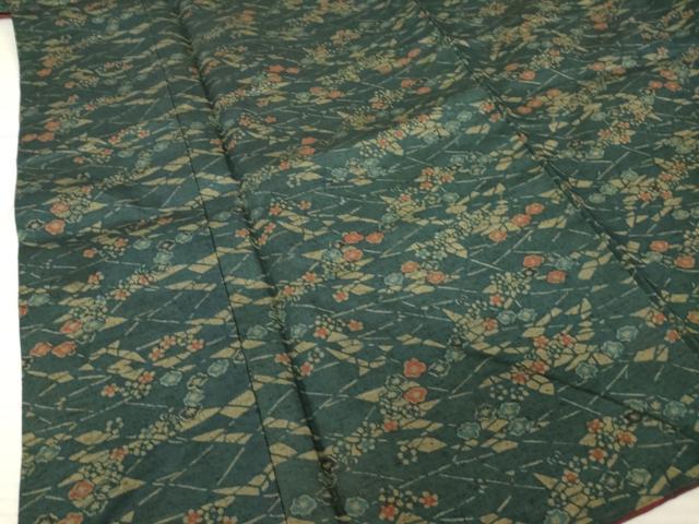 平和屋着物●上質な小紋　紬地　型染め　草花文　正絹　逸品　AABK0365ck