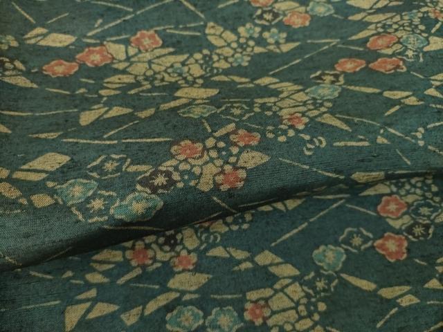 平和屋着物●上質な小紋　紬地　型染め　草花文　正絹　逸品　AABK0365ck