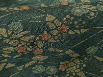 平和屋着物●上質な小紋　紬地　型染め　草花文　正絹　逸品　AABK0365ck