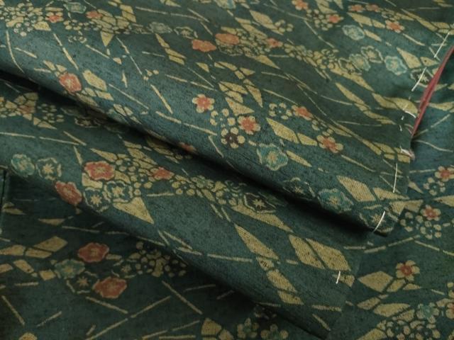 平和屋着物●上質な小紋　紬地　型染め　草花文　正絹　逸品　AABK0365ck