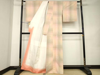 平和屋着物●紅花紬　米沢　霞文　正絹　逸品　AABK0367ck