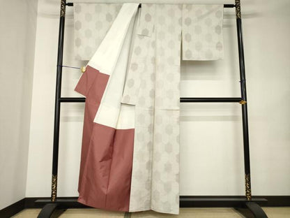 平和屋着物●お召　亀甲文　正絹　逸品　AABK0368ck