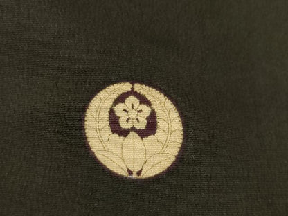 平和屋本店●アンティーク　大正ロマン　振袖　駒刺繍　地紙御所車花文　黒地　正絹　逸品　AABK0372ck