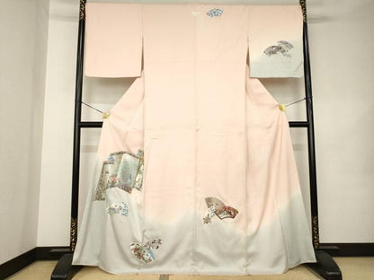 平和屋着物●訪問着　総刺繍　屏風孔雀花文　暈し染め　正絹　逸品　AABK0376ck
