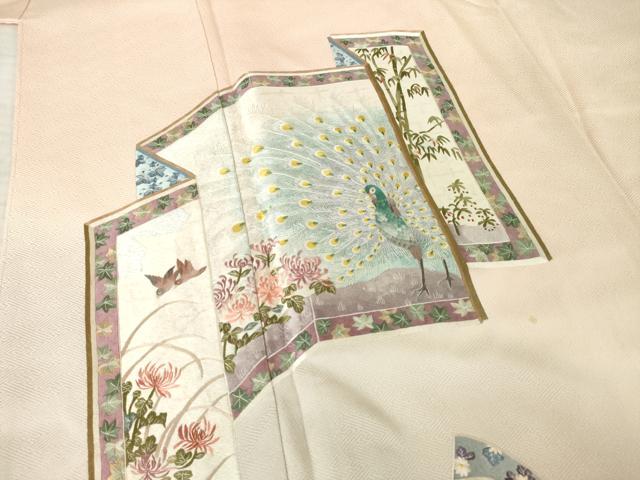 平和屋着物●訪問着　総刺繍　屏風孔雀花文　暈し染め　正絹　逸品　AABK0376ck