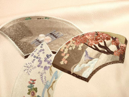 平和屋着物●訪問着　総刺繍　屏風孔雀花文　暈し染め　正絹　逸品　AABK0376ck