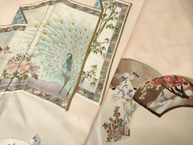 平和屋着物●訪問着　総刺繍　屏風孔雀花文　暈し染め　正絹　逸品　AABK0376ck