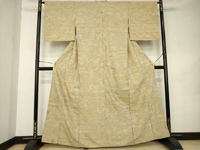平和屋着物●上質な紬　幾何学文様　正絹　逸品　AABK0377ck