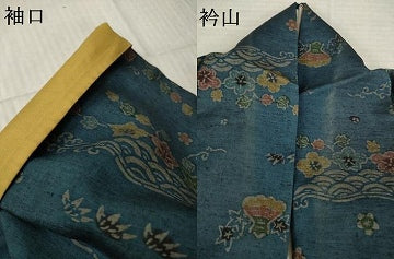 平和屋着物●上質な小紋　紬地　型染め　流水花文　正絹　逸品　AABK0378ck