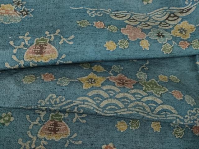 平和屋着物●上質な小紋　紬地　型染め　流水花文　正絹　逸品　AABK0378ck