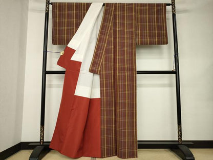 平和屋着物●上質な紬　格子　正絹　逸品　AABK0379ck