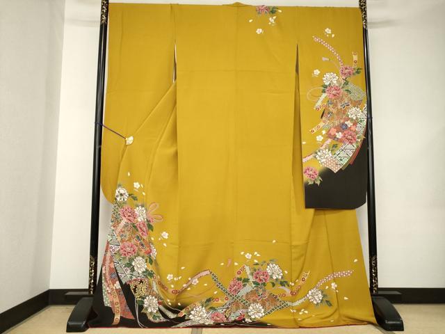 平和屋着物●豪華振袖　蔓帯花蝶文　暈し染め　金彩　ロング丈　正絹　逸品　AABK0384ck