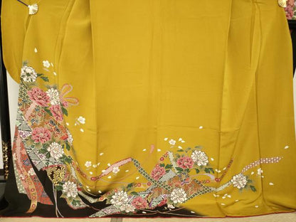 平和屋着物●豪華振袖　蔓帯花蝶文　暈し染め　金彩　ロング丈　正絹　逸品　AABK0384ck