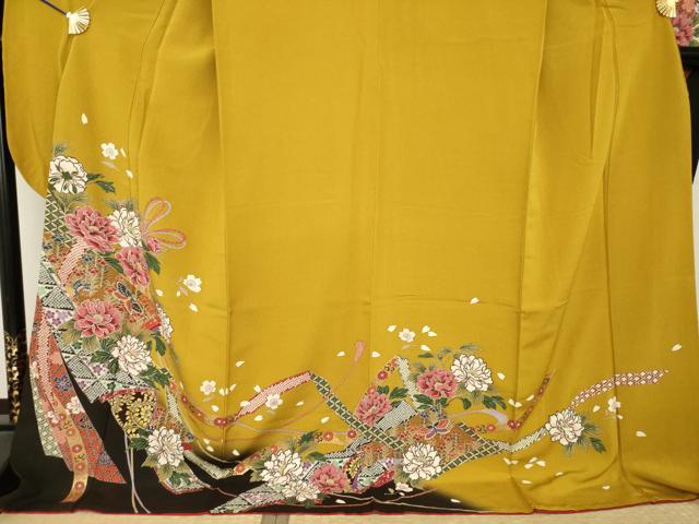 平和屋着物●豪華振袖　蔓帯花蝶文　暈し染め　金彩　ロング丈　正絹　逸品　AABK0384ck