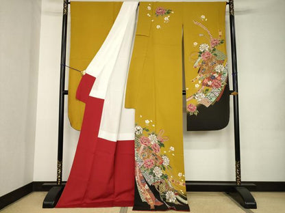 平和屋着物●豪華振袖　蔓帯花蝶文　暈し染め　金彩　ロング丈　正絹　逸品　AABK0384ck
