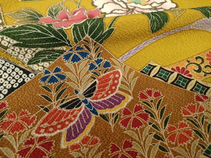 平和屋着物●豪華振袖　蔓帯花蝶文　暈し染め　金彩　ロング丈　正絹　逸品　AABK0384ck