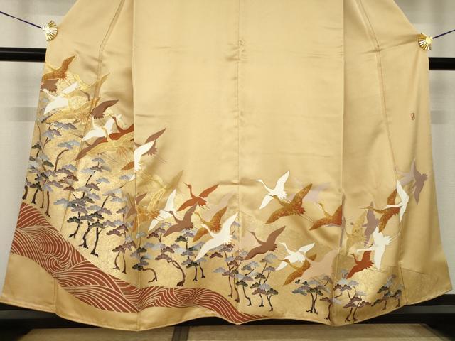 平和屋着物●豪華色留袖　作家物　駒刺繍　飛鶴松文　正絹　逸品　AABK0393ck