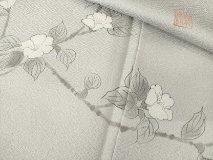 平和屋着物●上質な色無地　作家物　ワンポイント　紗綾形地紋　霞色　正絹　逸品　AABK0395ck