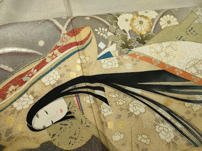 平和屋着物●豪華色留袖　刺繍　女人文　暈し染め　金糸　金彩　正絹　逸品　AABK0397ck