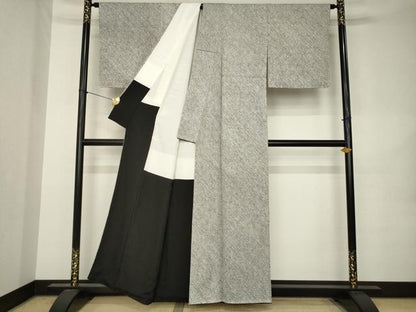 平和屋着物●大変加工の良い総絞り小紋　本疋田絞り　黒地　正絹　逸品　AABK0398ck