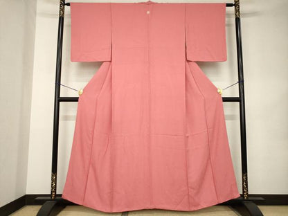 平和屋着物●上質な色無地　草花地紋　真朱色　正絹　逸品　AABK0399ck