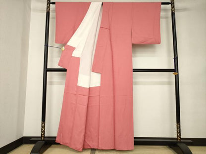 平和屋着物●上質な色無地　草花地紋　真朱色　正絹　逸品　AABK0399ck