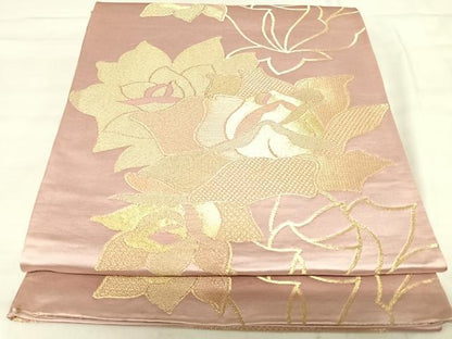 平和屋着物◎六通柄袋帯　薔薇　金糸　正絹　逸品　AABK0401yx