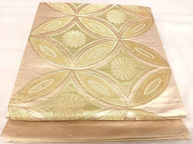 平和屋着物◎六通柄袋帯　七宝文　金糸　正絹　逸品　AABK0402yx