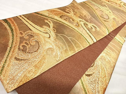 平和屋着物◎六通柄袋帯　波舞彩紋様　箔経錦織　金糸　引箔　正絹　逸品　AABK0406yx