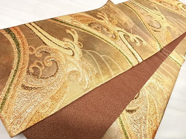 平和屋着物◎六通柄袋帯　波舞彩紋様　箔経錦織　金糸　引箔　正絹　逸品　AABK0406yx
