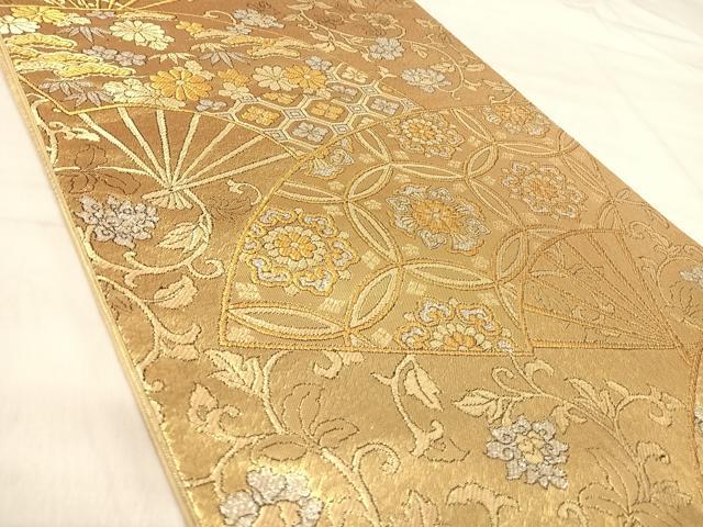 平和屋着物◎六通柄袋帯　扇面吉祥花文　金銀糸　正絹　逸品　AABK0407yx