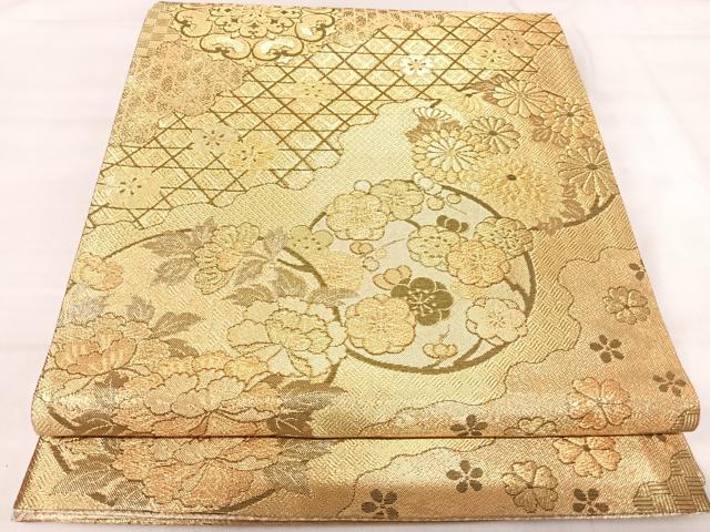 平和屋着物◎佐賀錦　六通柄袋帯　道長花丸文　金糸　正絹　逸品　AABK0408yx