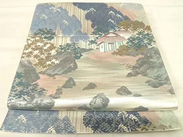 平和屋着物◎六通柄袋帯　名勝百景　洛北北山杉　銀糸　正絹　逸品　AABK0413yx