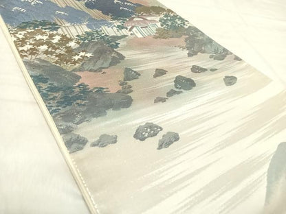 平和屋着物◎六通柄袋帯　名勝百景　洛北北山杉　銀糸　正絹　逸品　AABK0413yx
