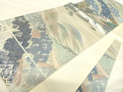 平和屋着物◎六通柄袋帯　名勝百景　洛北北山杉　銀糸　正絹　逸品　AABK0413yx