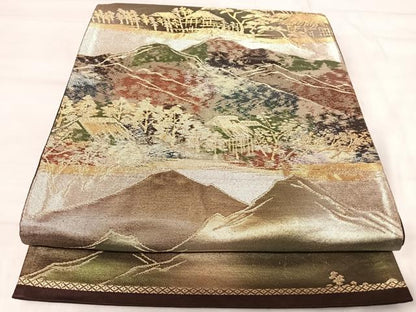 平和屋着物◎六通柄袋帯　遠山風景文　金銀糸　正絹　逸品　AABK0416yx