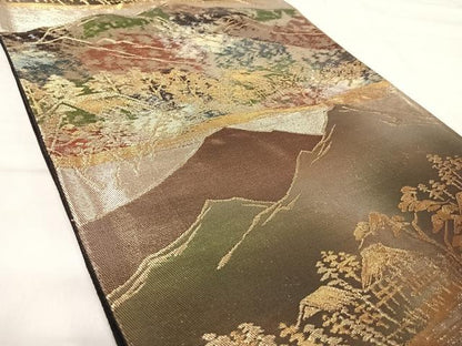 平和屋着物◎六通柄袋帯　遠山風景文　金銀糸　正絹　逸品　AABK0416yx