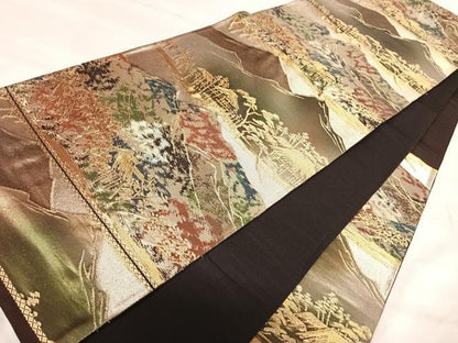 平和屋着物◎六通柄袋帯　遠山風景文　金銀糸　正絹　逸品　AABK0416yx