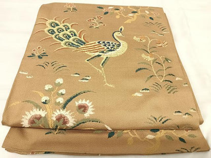 平和屋着物◎太鼓柄　本袋帯　唐織　孔雀花文　金糸　正絹　逸品　AABK0417yx