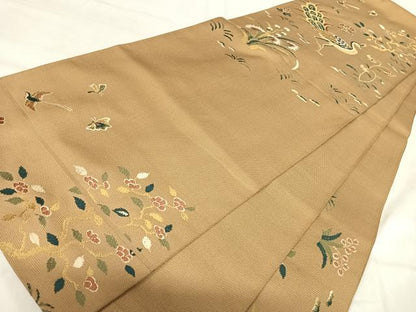 平和屋着物◎太鼓柄　本袋帯　唐織　孔雀花文　金糸　正絹　逸品　AABK0417yx