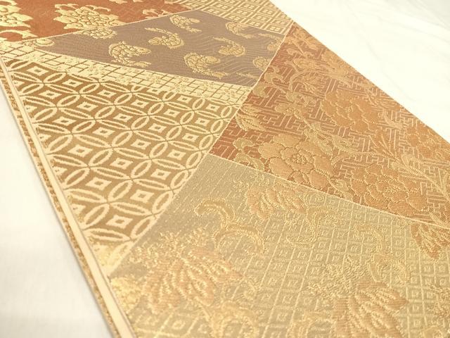 平和屋着物◎六通柄袋帯　切嵌花文　金糸　正絹　逸品　AABK0418yx