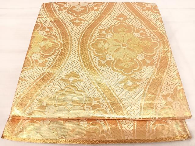 平和屋着物◎佐賀錦　六通柄袋帯　立涌花文　金糸　正絹　逸品　AABK0419yx