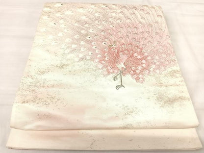 平和屋着物◎太鼓柄袋帯　刺繍　孔雀　金銀糸　正絹　逸品　AABK0420yx