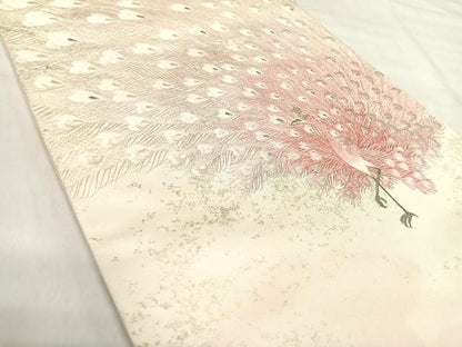 平和屋着物◎太鼓柄袋帯　刺繍　孔雀　金銀糸　正絹　逸品　AABK0420yx