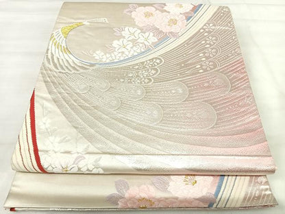 平和屋着物◎六通柄袋帯　唐織　孔雀花文　金銀糸　正絹　逸品　AABK0421yx