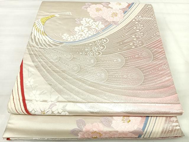 平和屋着物◎六通柄袋帯　唐織　孔雀花文　金銀糸　正絹　逸品　AABK0421yx