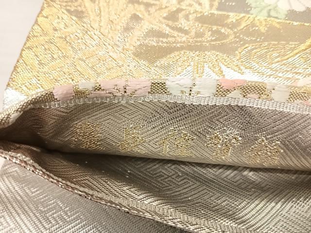 平和屋着物◎慶長佐賀錦　六通柄袋帯　唐織　扇面御所車花文　金銀糸　正絹　逸品　AABK0422yx