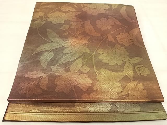 平和屋着物◎六通柄　本袋帯　更紗花文　金糸　正絹　逸品　AABK0426yx