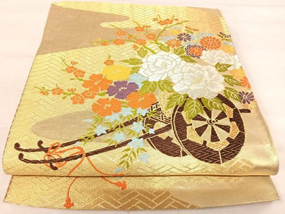 平和屋着物◎六通柄袋帯　唐織　花車文　金銀糸　正絹　逸品　AABK0427yx