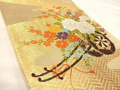 平和屋着物◎六通柄袋帯　唐織　花車文　金銀糸　正絹　逸品　AABK0427yx